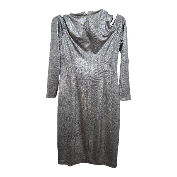 Calvin Klein Metallic Cold Shoulder Sheath Dress Silver Size 8 - Picture 2 of 11